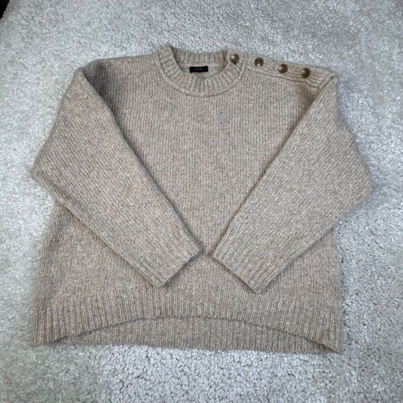 J. Crew Button Shoulder Alpaca Wool Crewneck Sweater Heather Oatmeal - Picture 2 of 9